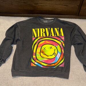 NIRVANA Charcoal Sweater with Vibrant Graphic